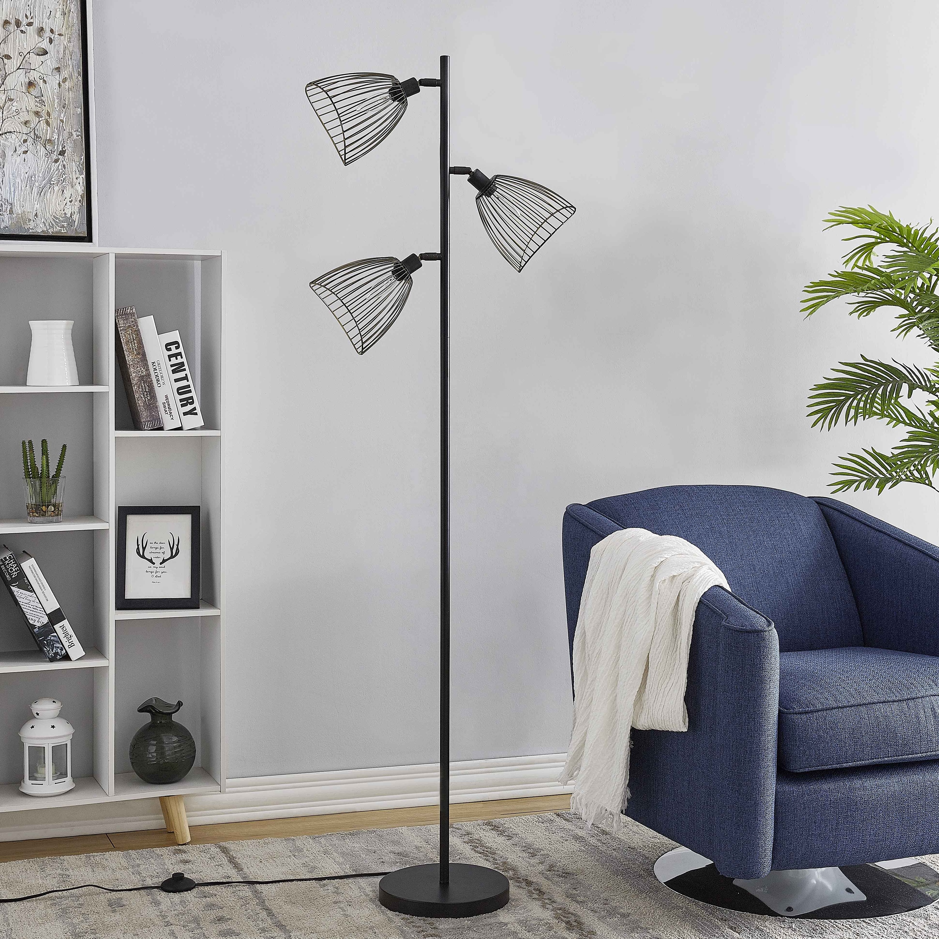 Modern Floor Lamp Nordic Bright Lighting Tall Stand Up Lamp Rustic Industrial Black Cage Tree Lights