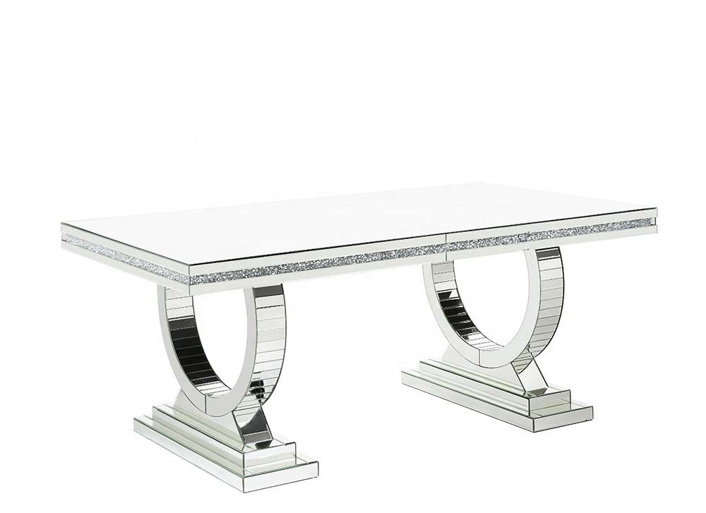 2022 brand new mirrored dinning table with fireplace on top with LED electric fire with heater for dining room