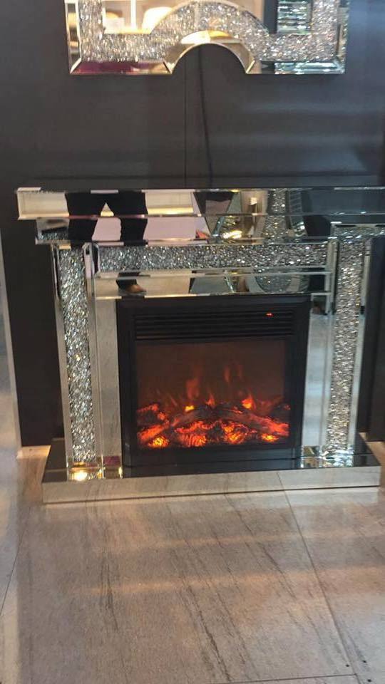 Modern Design and Hot Sales Mirrored Fireplace Sparkly crystal Diamond Crushed mirror furniture Mirrored Fireplace