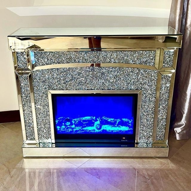 Living Room Furniture Floating Crystal Electric Mirrored Fireplace With Remote Control and Different Colours