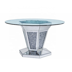 Dining room round tempered glass top with crushed diamond dining table for dining room