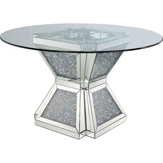 Dining room round tempered glass top with crushed diamond dining table for dining room