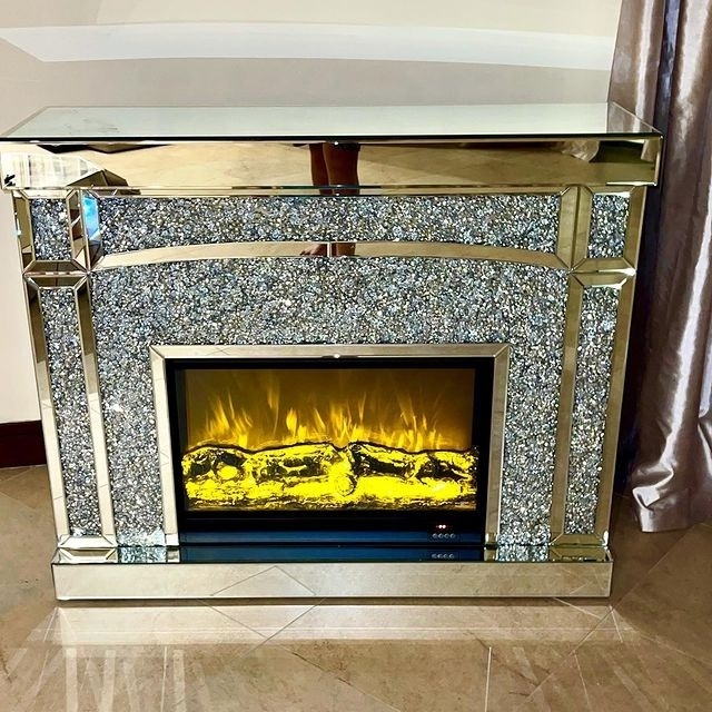 Living Room Furniture Floating Crystal Electric Mirrored Fireplace With Remote Control and Different Colours