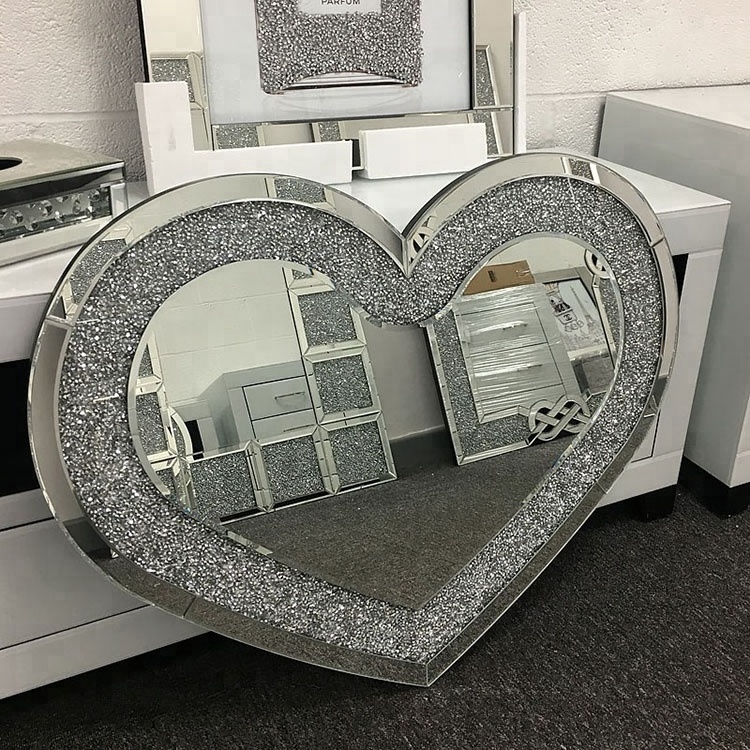 Heart Shape Diamond Crystal Wall Mirror