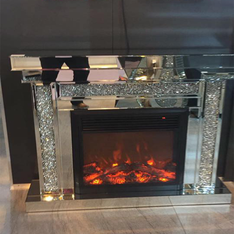 Modern Design and Hot Sales Mirrored Fireplace Sparkly crystal Diamond Crushed mirror furniture Mirrored Fireplace