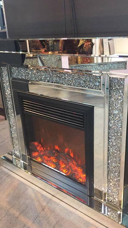 Modern Design and Hot Sales Mirrored Fireplace Sparkly crystal Diamond Crushed mirror furniture Mirrored Fireplace