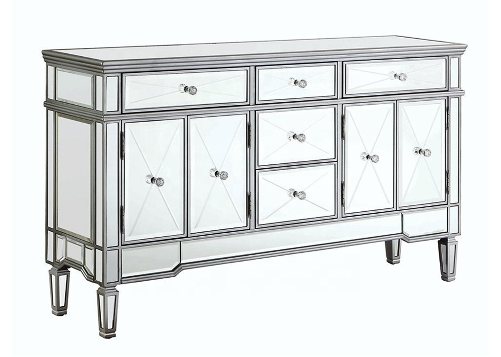 Classic mirrored TV stand TV cabinet with 3 drawers two showcases and 2 doors