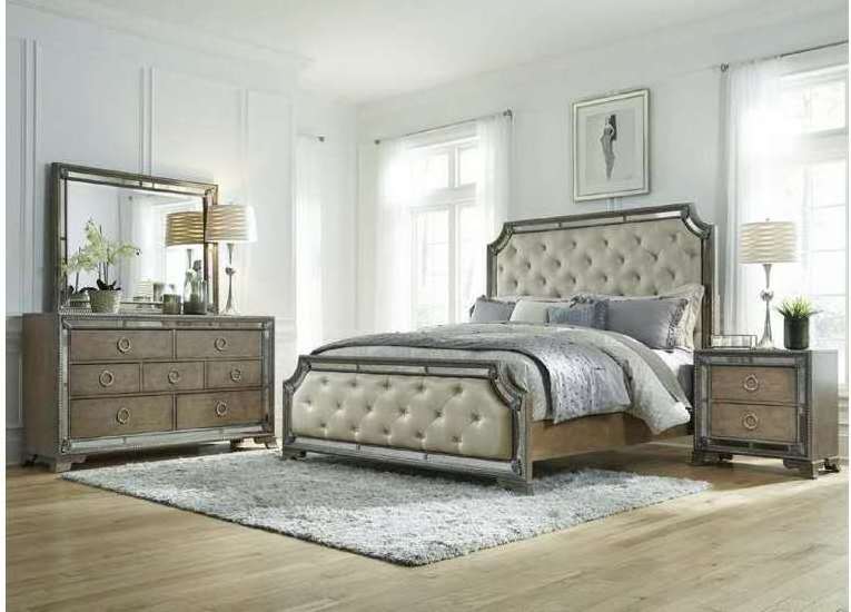 Popular Modern European style glass and silver MDF for home furniture Mirrored Bed