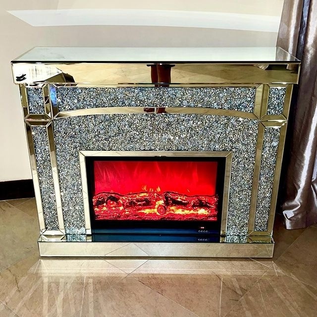 Living Room Furniture Floating Crystal Electric Mirrored Fireplace With Remote Control and Different Colours