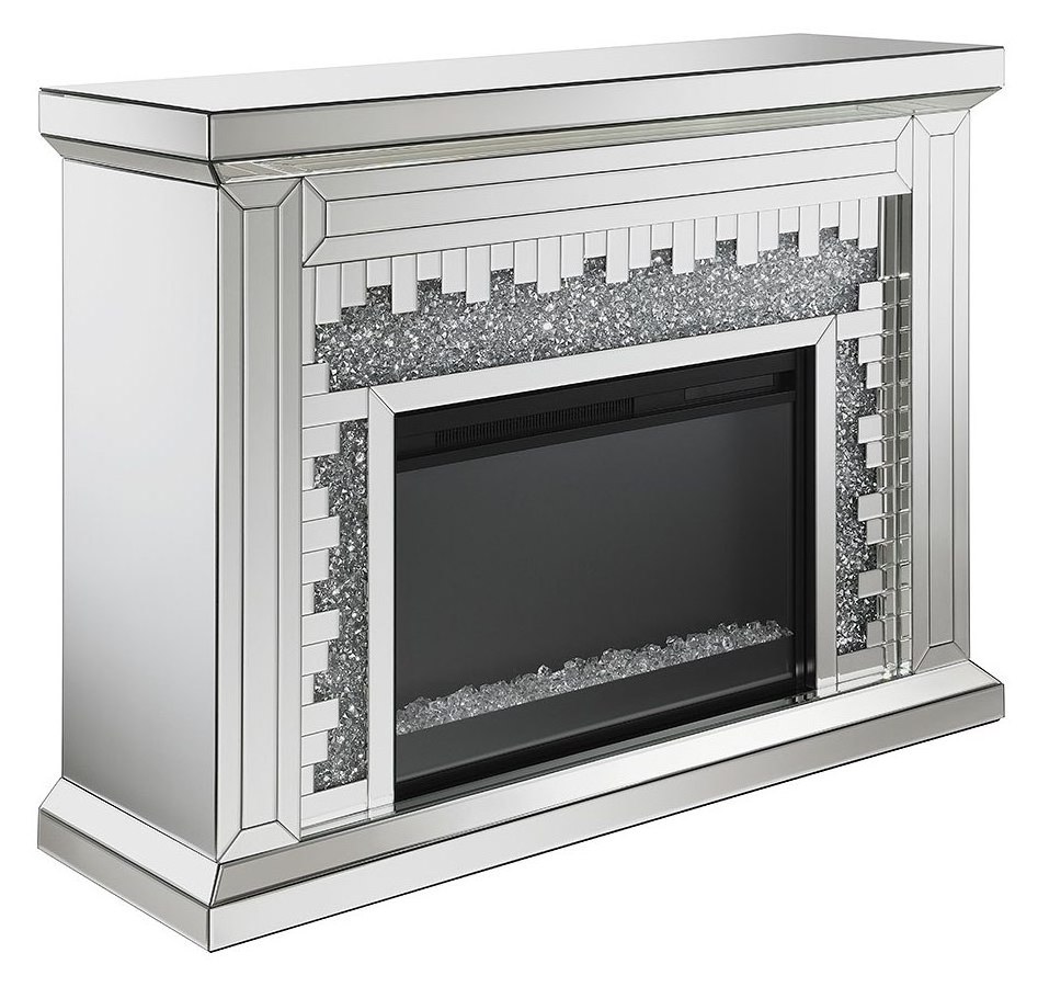 2022 Newest living room furniture silver crushed diamond electric with LED mirrored fireplace