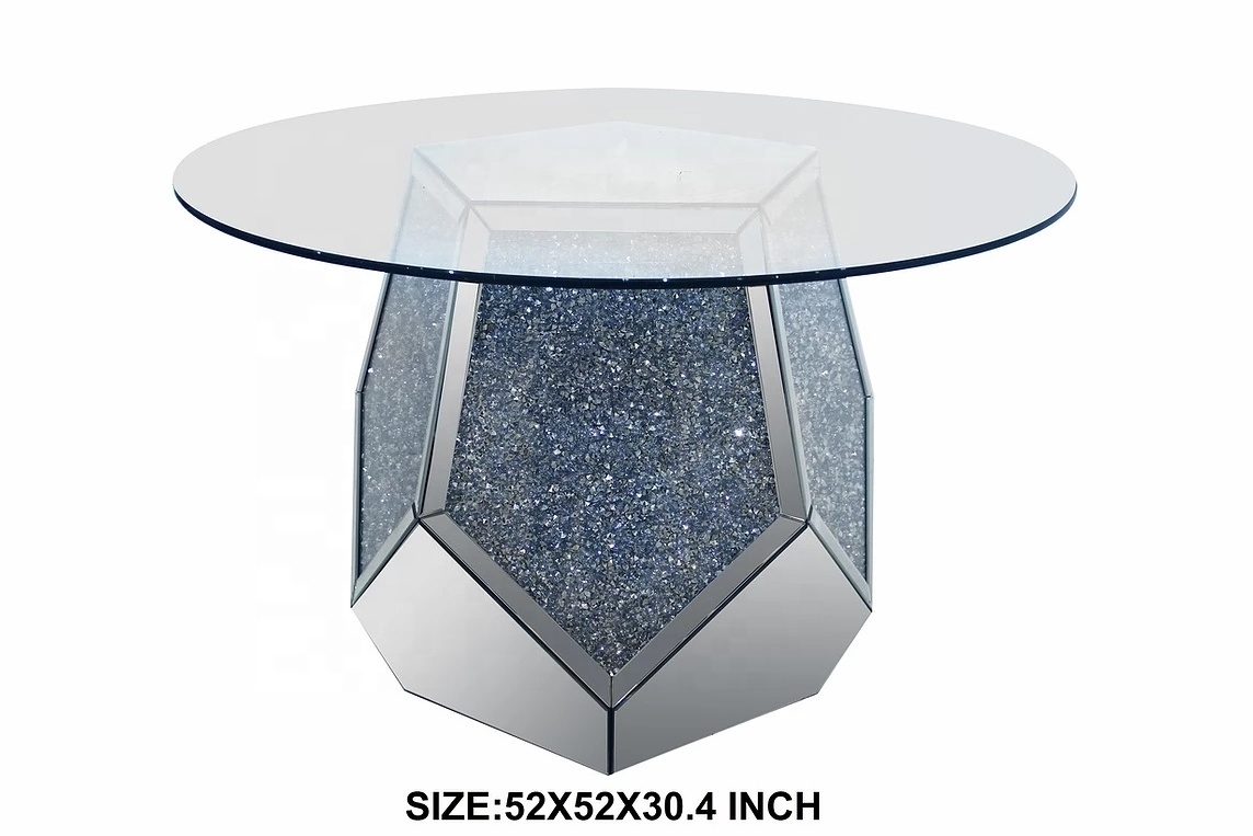 Dining room round tempered glass top with crushed diamond dining table for dining room