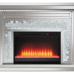 2022 Newest living room furniture silver crushed diamond electric with LED mirrored fireplace