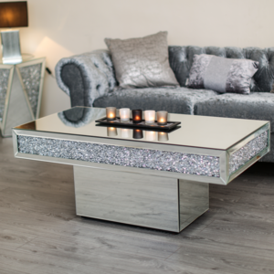 Living room furniture sparkle diamond crushed rectangular modern mirrored center coffee table