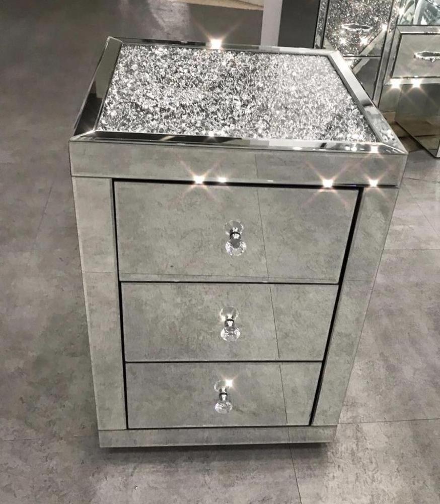 2021Top Seller Crushed Diamond Mirrored Nightstand  3 drawer chest bedside table  night stand