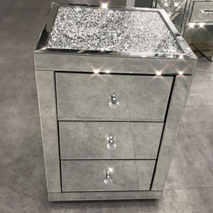 2021Top Seller Crushed Diamond Mirrored Nightstand  3 drawer chest bedside table  night stand