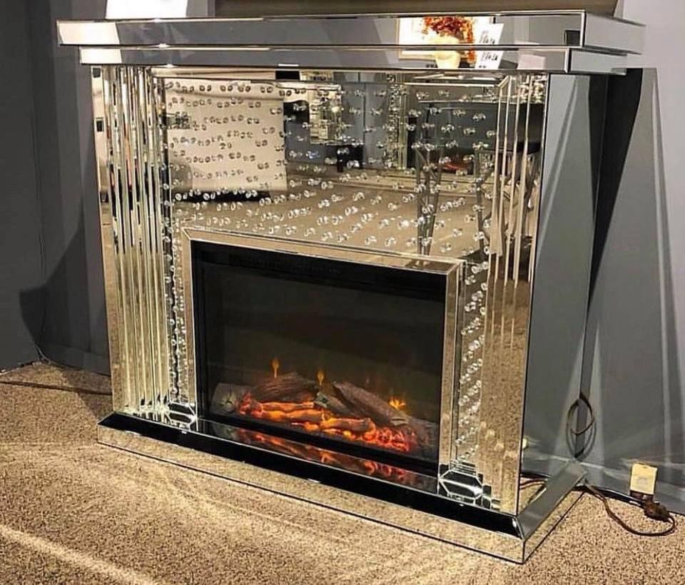 Modern Design and Hot Sales Mirrored Fireplace Sparkly crystal Diamond Crushed mirror furniture Mirrored Fireplace