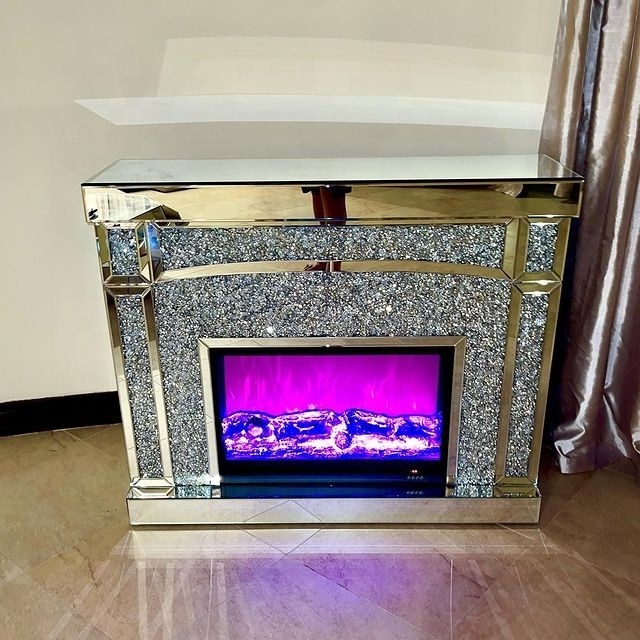 Living Room Furniture Floating Crystal Electric Mirrored Fireplace With Remote Control and Different Colours