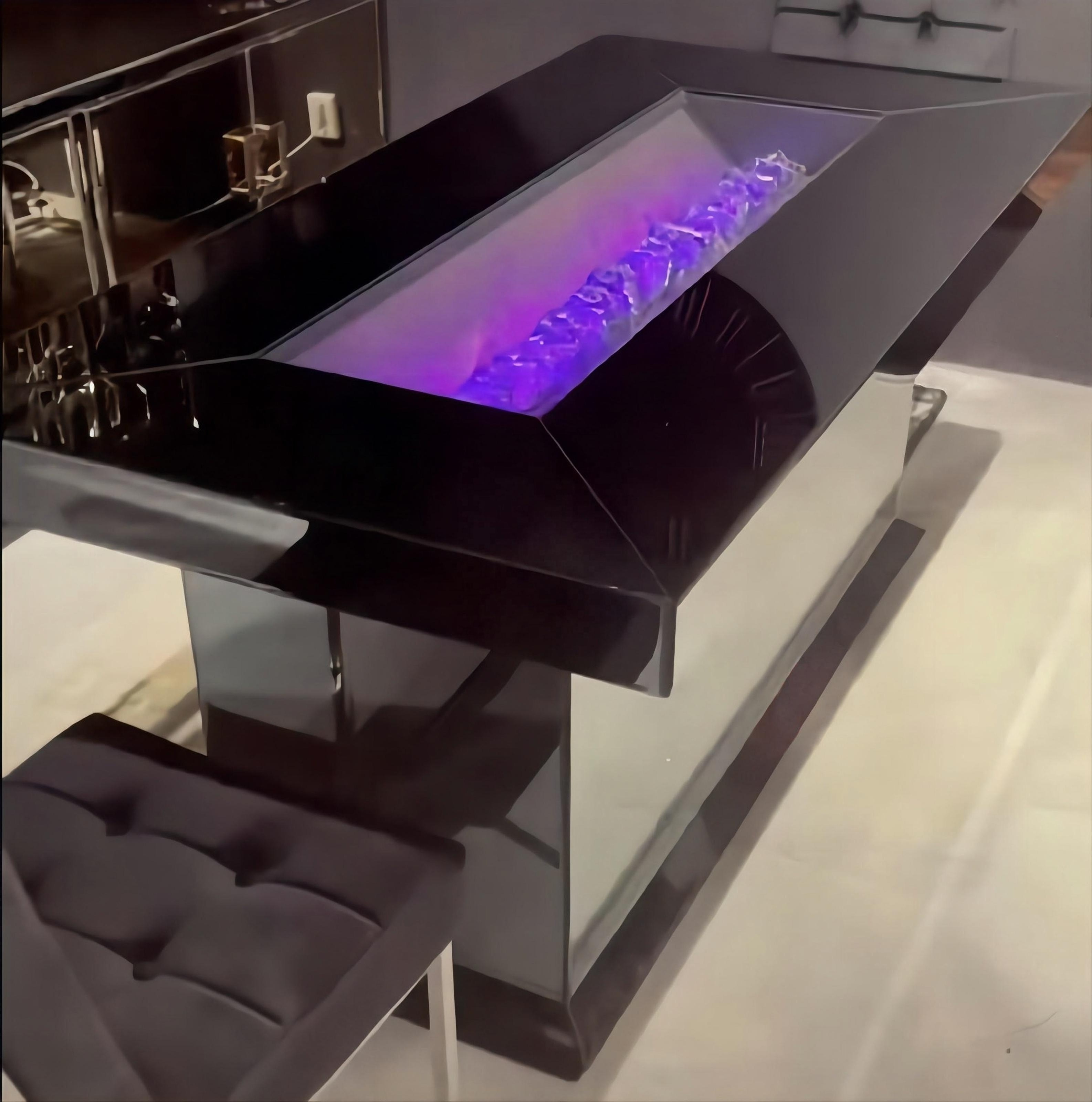 2022 brand new mirrored dinning table with fireplace on top with LED electric fire with heater for dining room