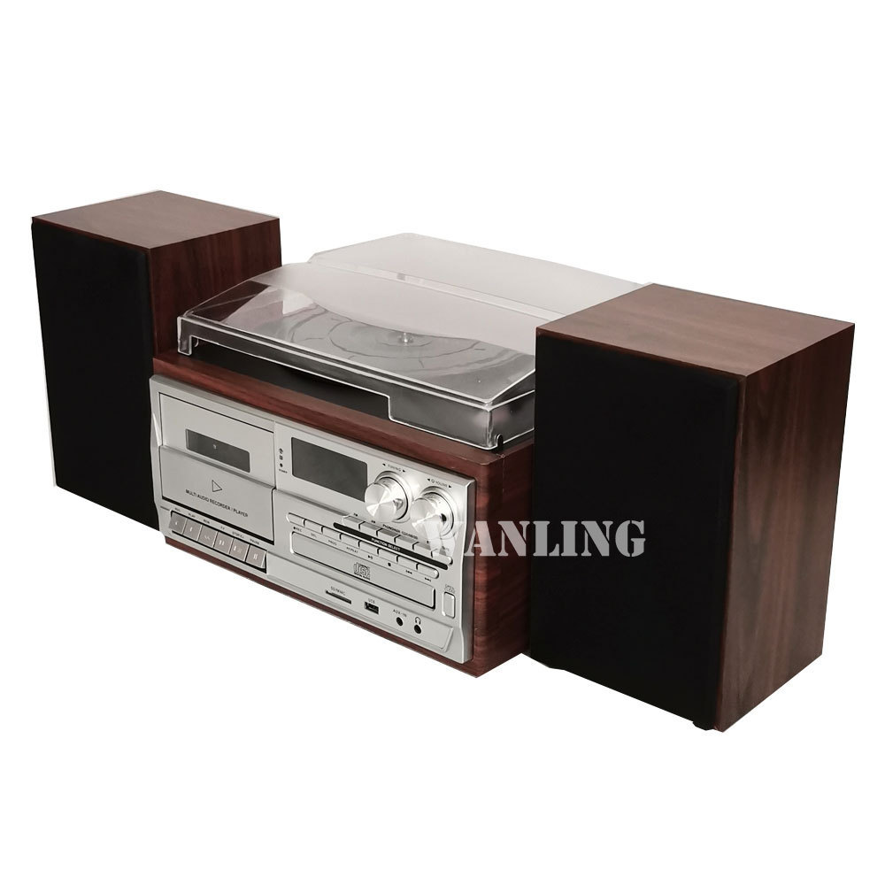 Vinyl Record Player with Powerful External Bookshelf Speakers, 3-speed Belt-Driven Turntable with Cartridge Support Headphone/US