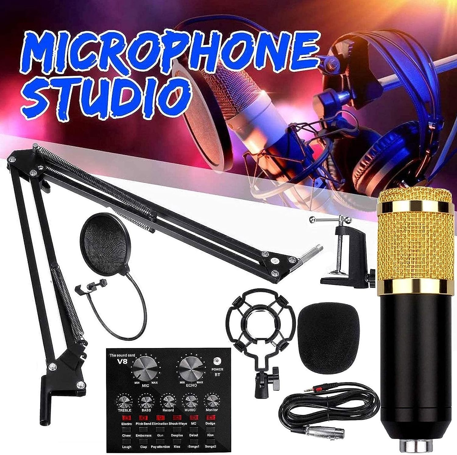 BM 800 Kit Professional PC V8 Sound Card Set BM800 Mic Studio Condenser Microphone for Karaoke Podcast Recording Live Streaming