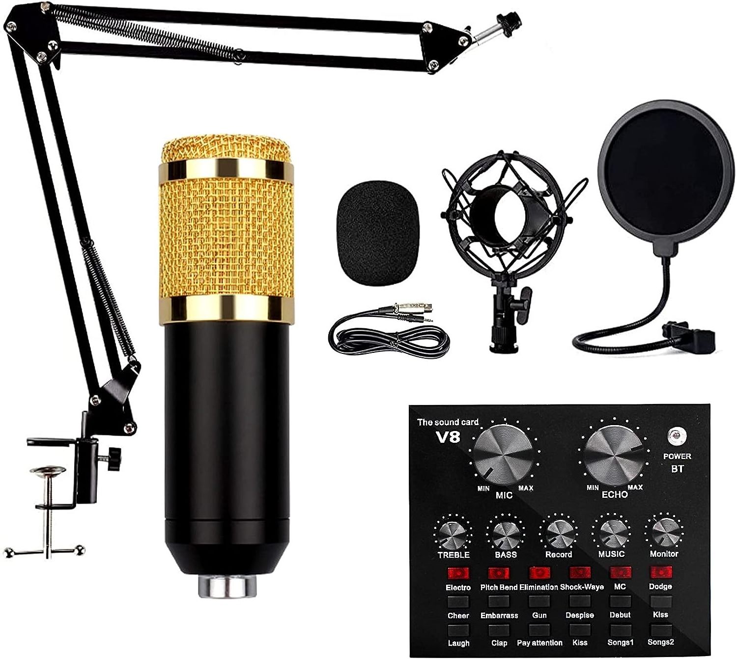 2024 New V8 Sound Card with BM800 Microphone for Audio Condenser Mic Studio Singing bm800 condenser microphone