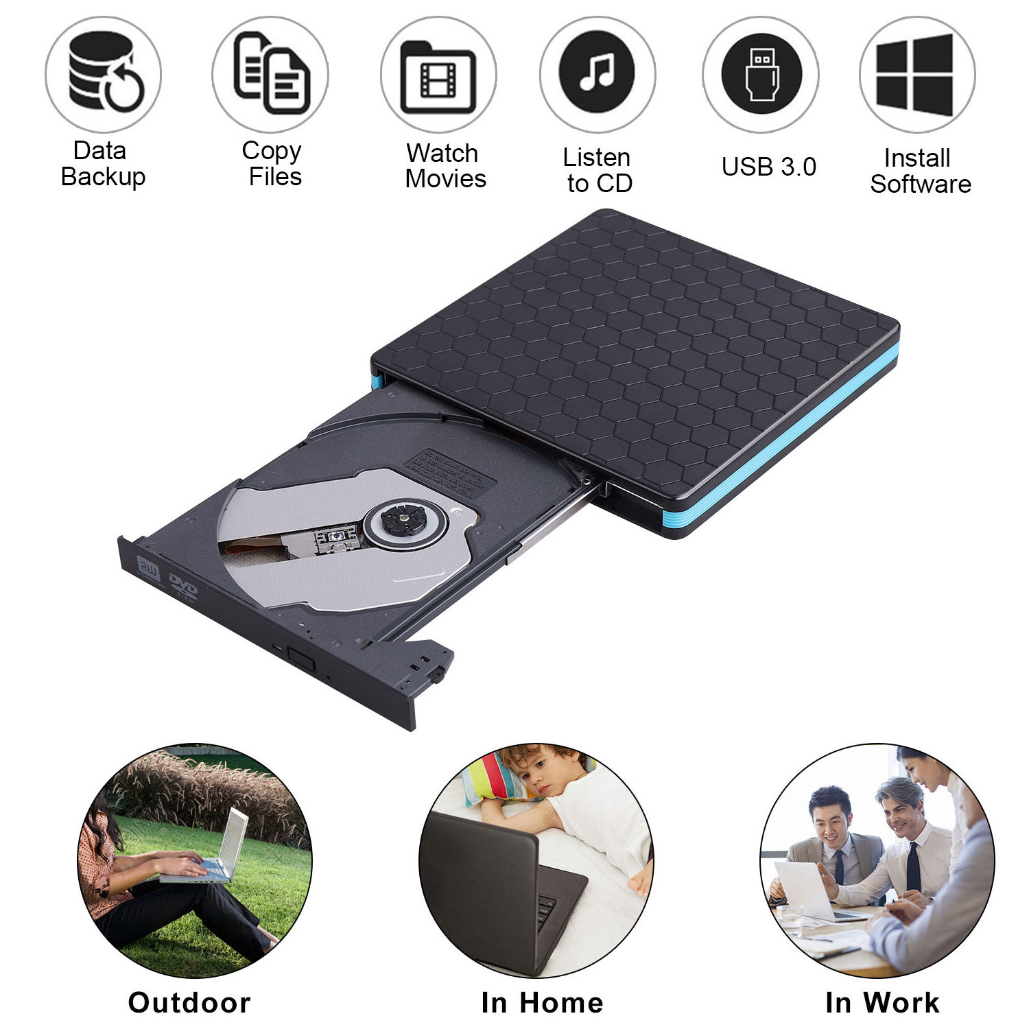 USB 3.0 External CD Drive Portable CD/Dvd +/-Rw Drive Slim DVD Rom Rewriter Burner For Laptop Desktop PC Optical Drive