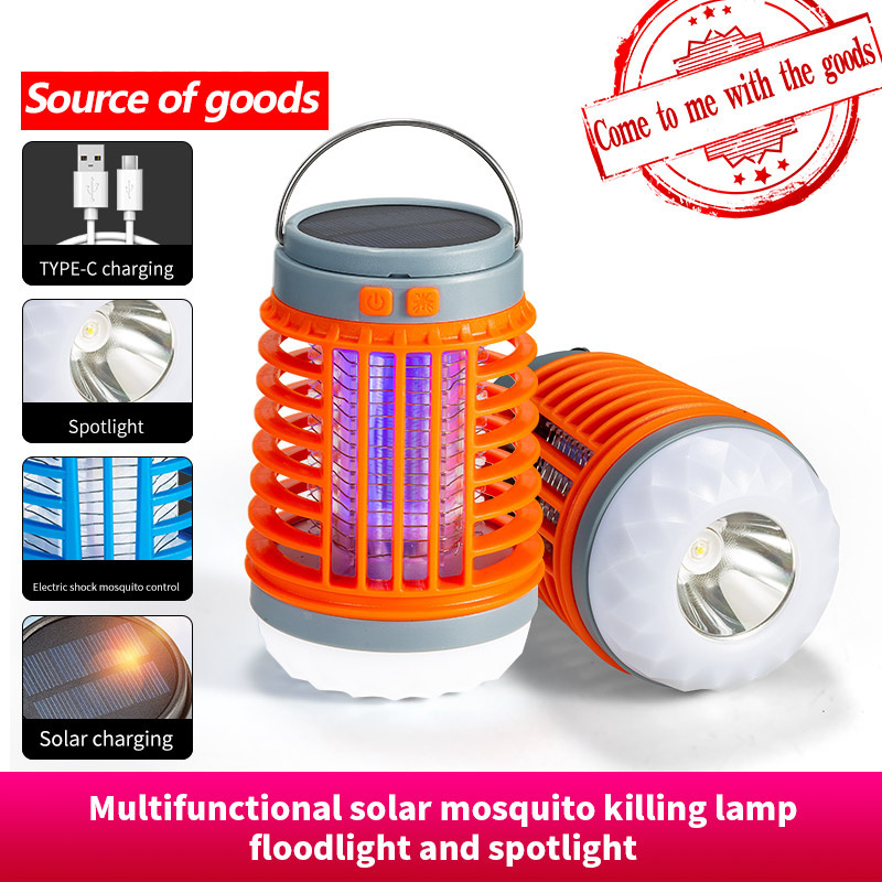 Portable Emergency Lamp Solar Rechargeable Anti Mosquito LED Camping Lantern Outdoor Household UV Insect Killer Lamp With Hook