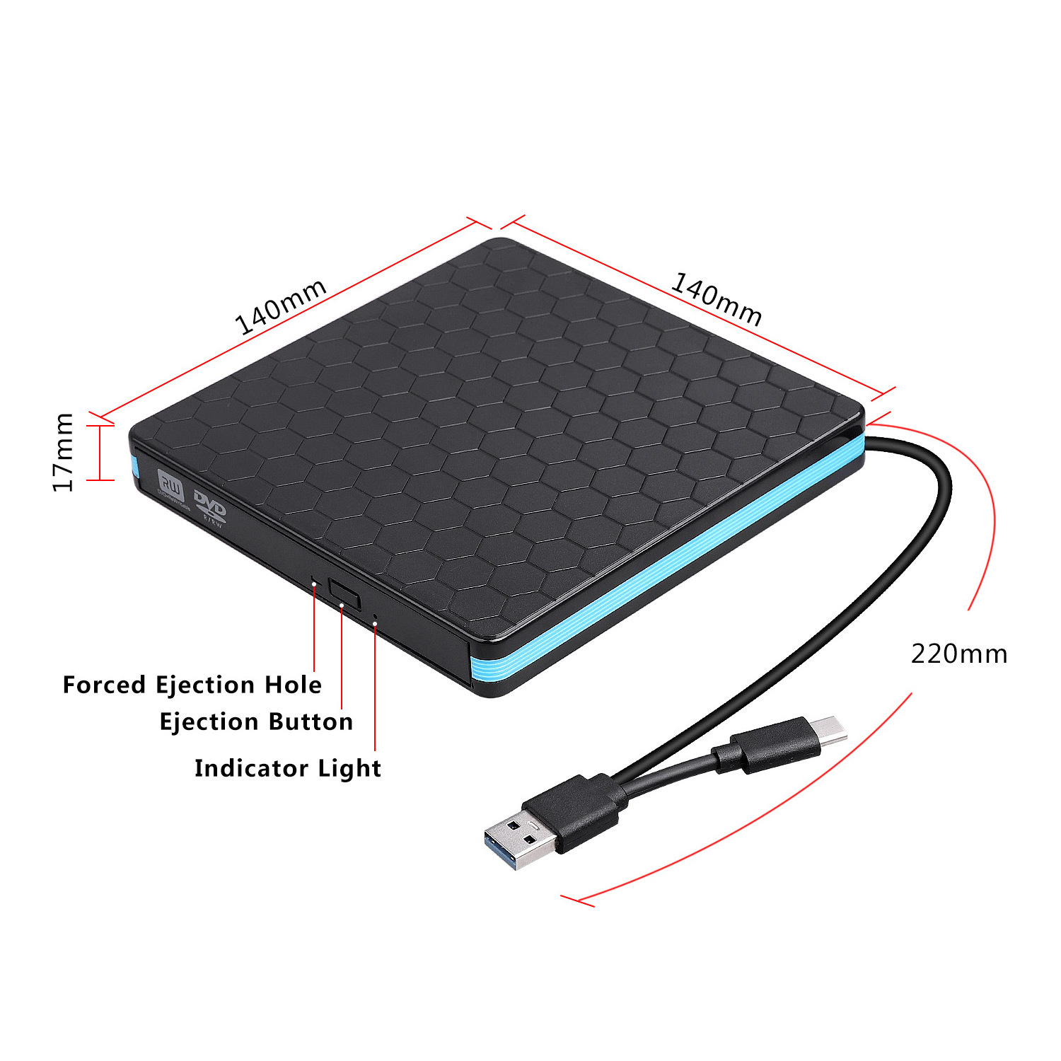 USB 3.0 External CD Drive Portable CD/Dvd +/-Rw Drive Slim DVD Rom Rewriter Burner For Laptop Desktop PC Optical Drive