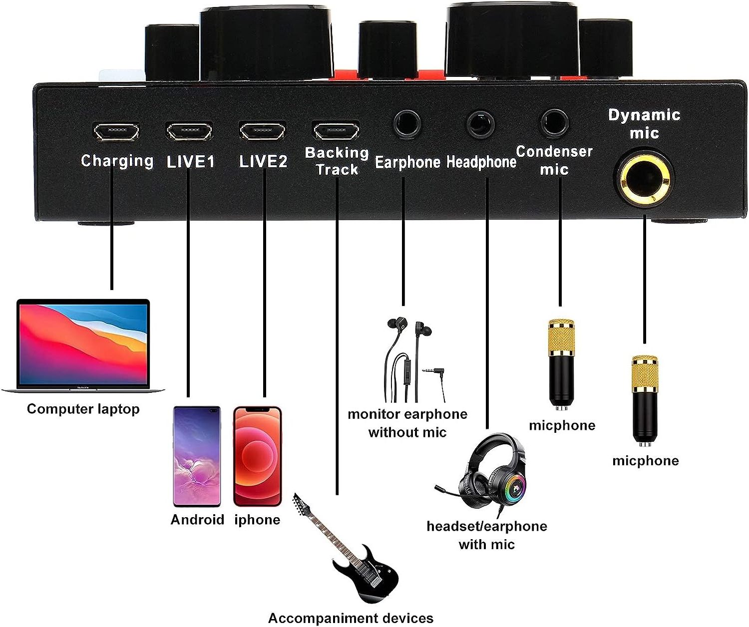 2024 New V8 Sound Card with BM800 Microphone for Audio Condenser Mic Studio Singing bm800 condenser microphone