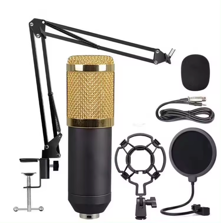 Hot selling V8 sound card studio karaoke mic microfono stand recording comdenser microphone set for Live broadcast