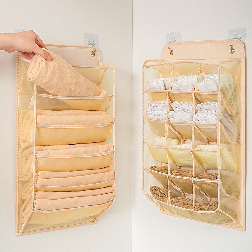 Hanging Clothes Organizers Double Side Underwear Storage Wardrobe Wall Mounted Socks Storage Organizer Shelves Bra Organizer