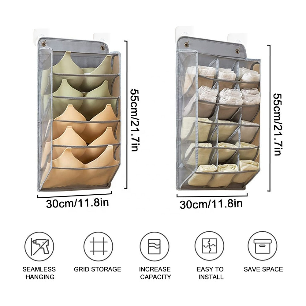 Hanging Clothes Organizers Double Side Underwear Storage Wardrobe Wall Mounted Socks Storage Organizer Shelves Bra Organizer