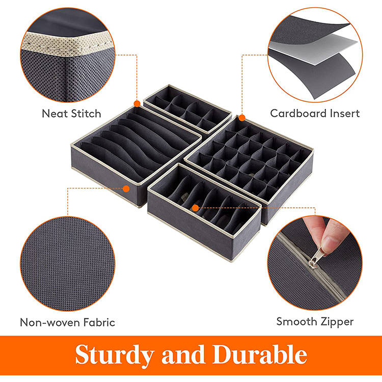 Grey 4 Pcs Underwear Drawer Organizers Desk Closet Organizer and Storage Drawer Organizer for Underwear Bra Socks