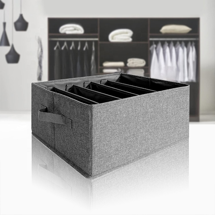 Washable 2 Pack Linen Fabric Wardrobe Organizers 5 Grids Divider Boxes Collapsible Jeans Storage Organizer