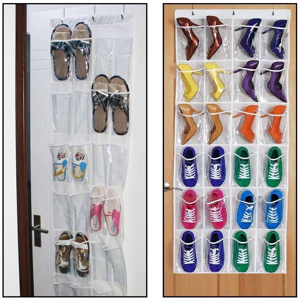 Hot Sale 24 Clear Pockets Over The Door Hanging Shoes Organizer Supplier Hanging Shoes Organizer for Shoes Socks Pantry