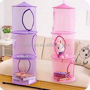 Hanging Mesh Space Saver Bags Organizer 3 Compartments Toy Storage Basket for Kids Room organization