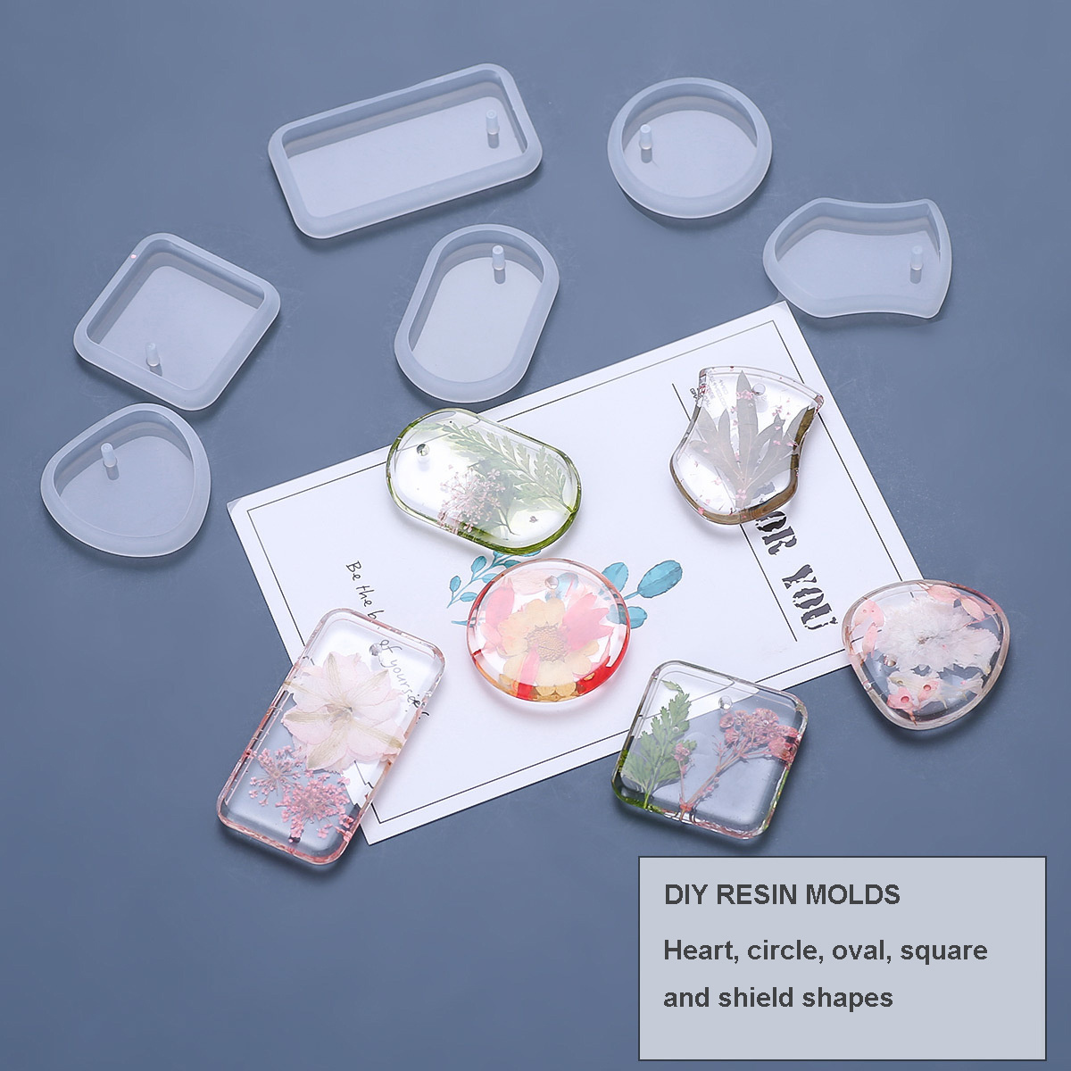 3D Heart Round Square Oval Shield Silicone Mold Resin Mould DIY Craft Mould Jewelry Making Tools Epoxy Casting Molds