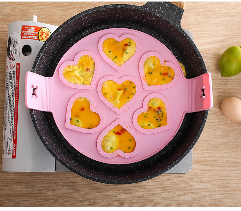 7 HOLES SILICONE EGG COOKER RINGS FRIED EGG PANCAKE HEART SHAPE STAR EGG MOLDS SILICONE MOLD FOR BAKING CAKE