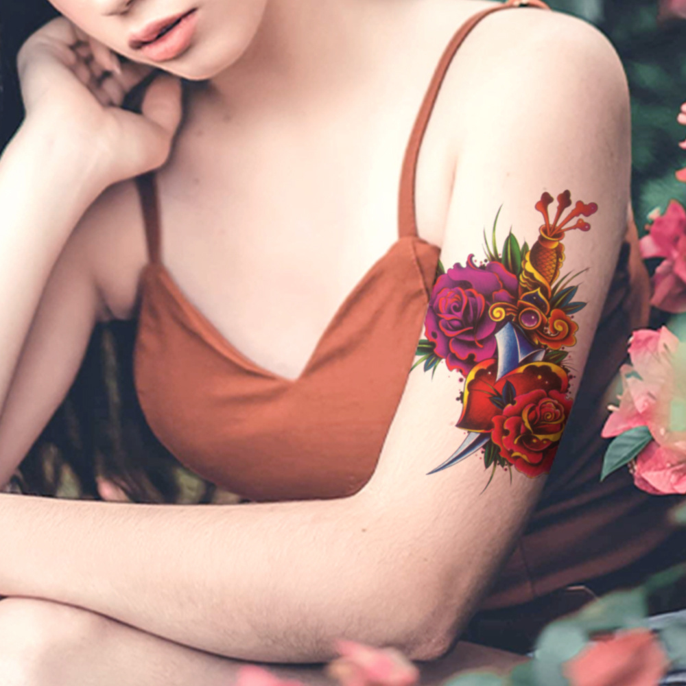 Full arm large color pattern flower custom temporary tatoo/tattoo sticker