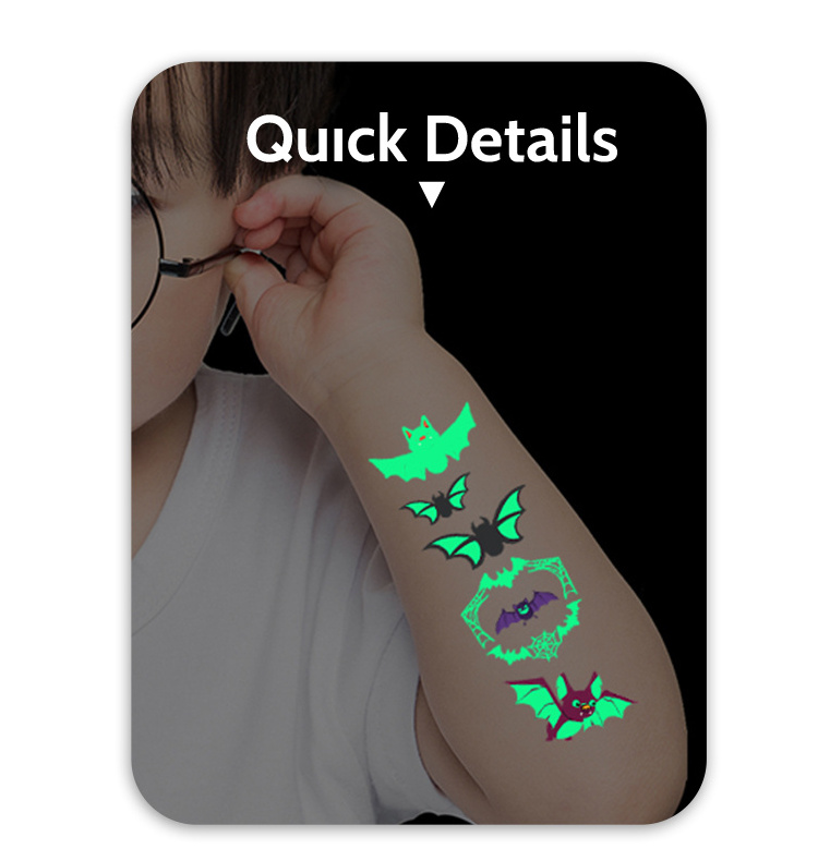 Custom Bat waterproof glowing in the dark removable Luminous Tattoo space temporary tattoo stickers for children