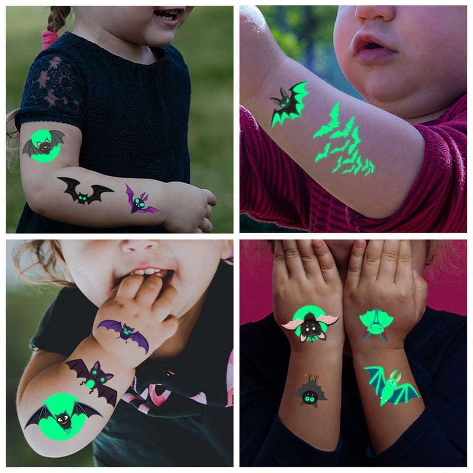 Custom Bat waterproof glowing in the dark removable Luminous Tattoo space temporary tattoo stickers for children