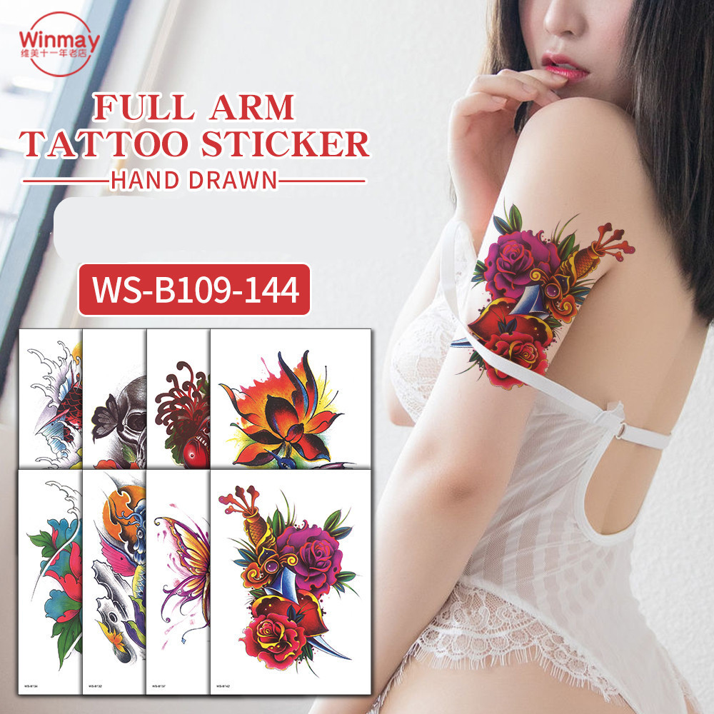 Full arm large color pattern flower custom temporary tatoo/tattoo sticker