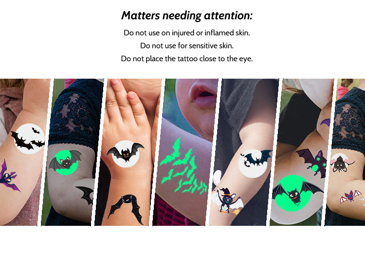 Custom Bat waterproof glowing in the dark removable Luminous Tattoo space temporary tattoo stickers for children