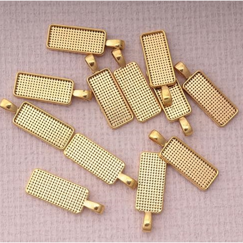 hot sale 10 Pcs Rectangle Bezel Blanks Pendant Trays with Glass Kits for DIY Jewelry Making Photo Necklace Keychain Supplies