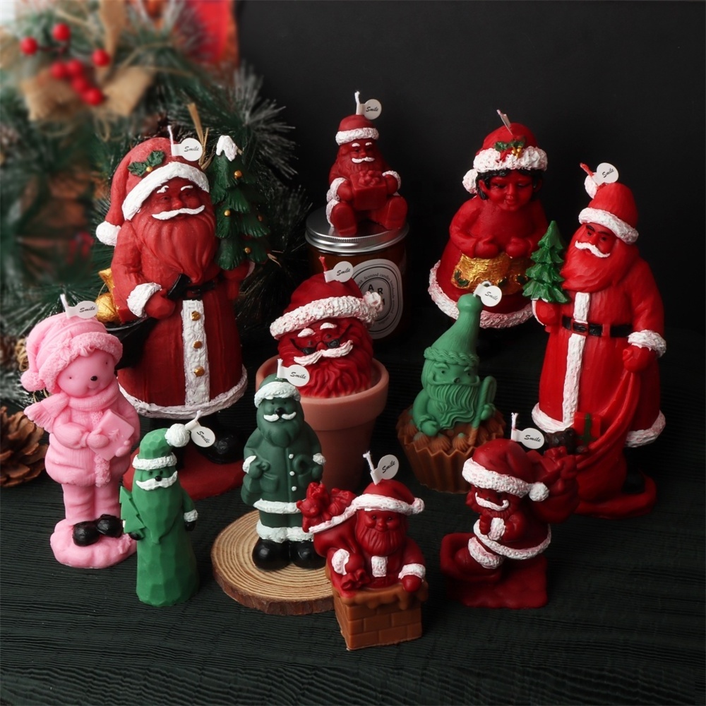 New Santa Claus Christmas Girl Candle Molds 3D Crafts Gypsum Soap DIY Candle Resin Making Tools Home Decor Party Gifts