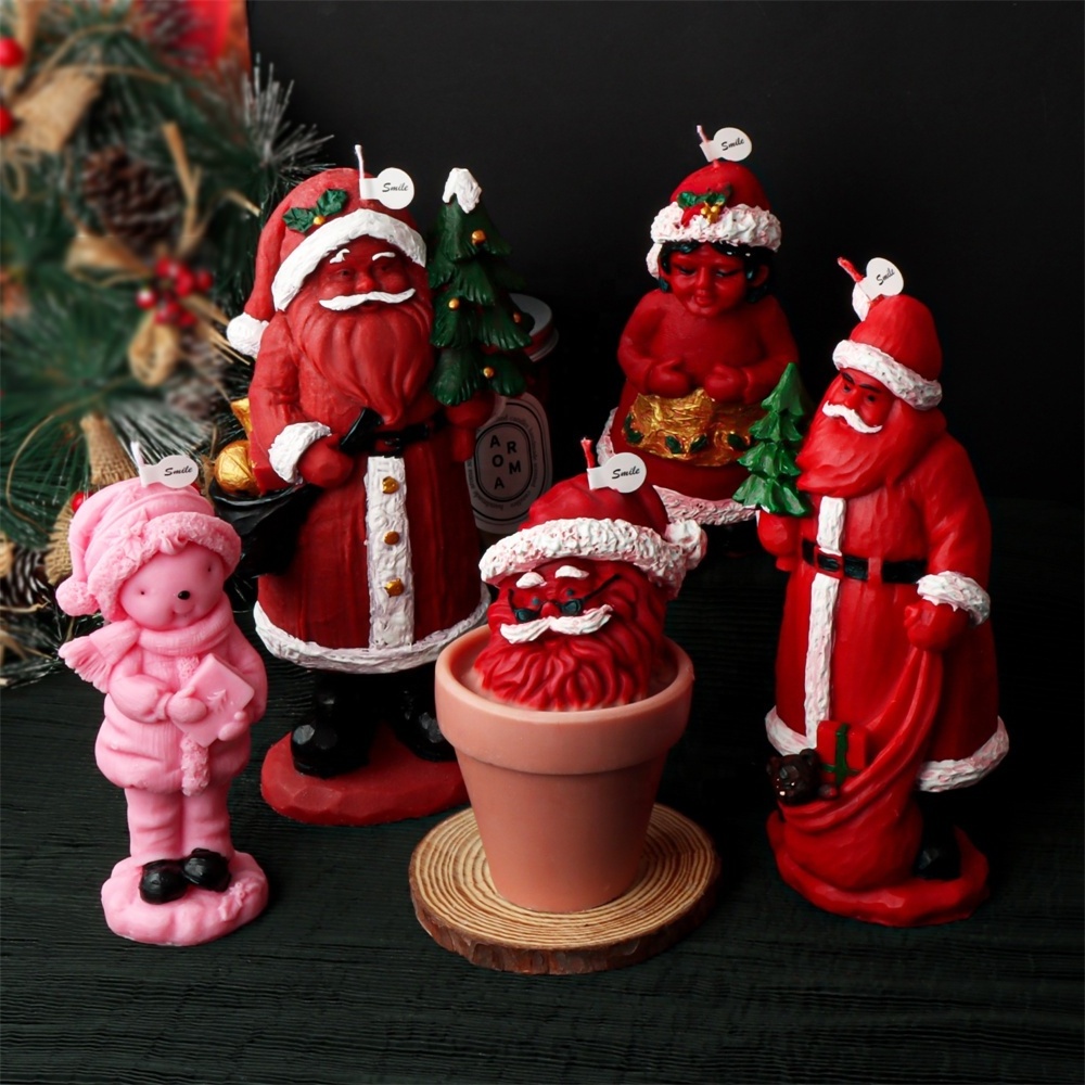 New Santa Claus Christmas Girl Candle Molds 3D Crafts Gypsum Soap DIY Candle Resin Making Tools Home Decor Party Gifts