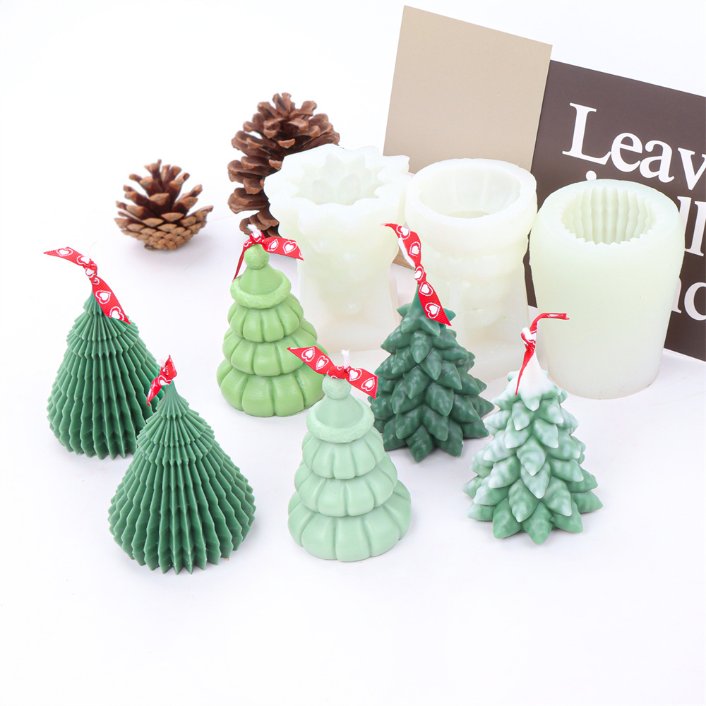 Swirl Christmas Tree Candle Molds for Candle Making Festival Gift Pine Cone Resin Mould Silicone Xmas Elk Bell Soy Soap Tool