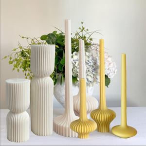 Tall Hoffman Taper Candle Molds for Candle Making Long Taper with Round Base Striped Candle Aesthetic Sculpture Decorative Mould