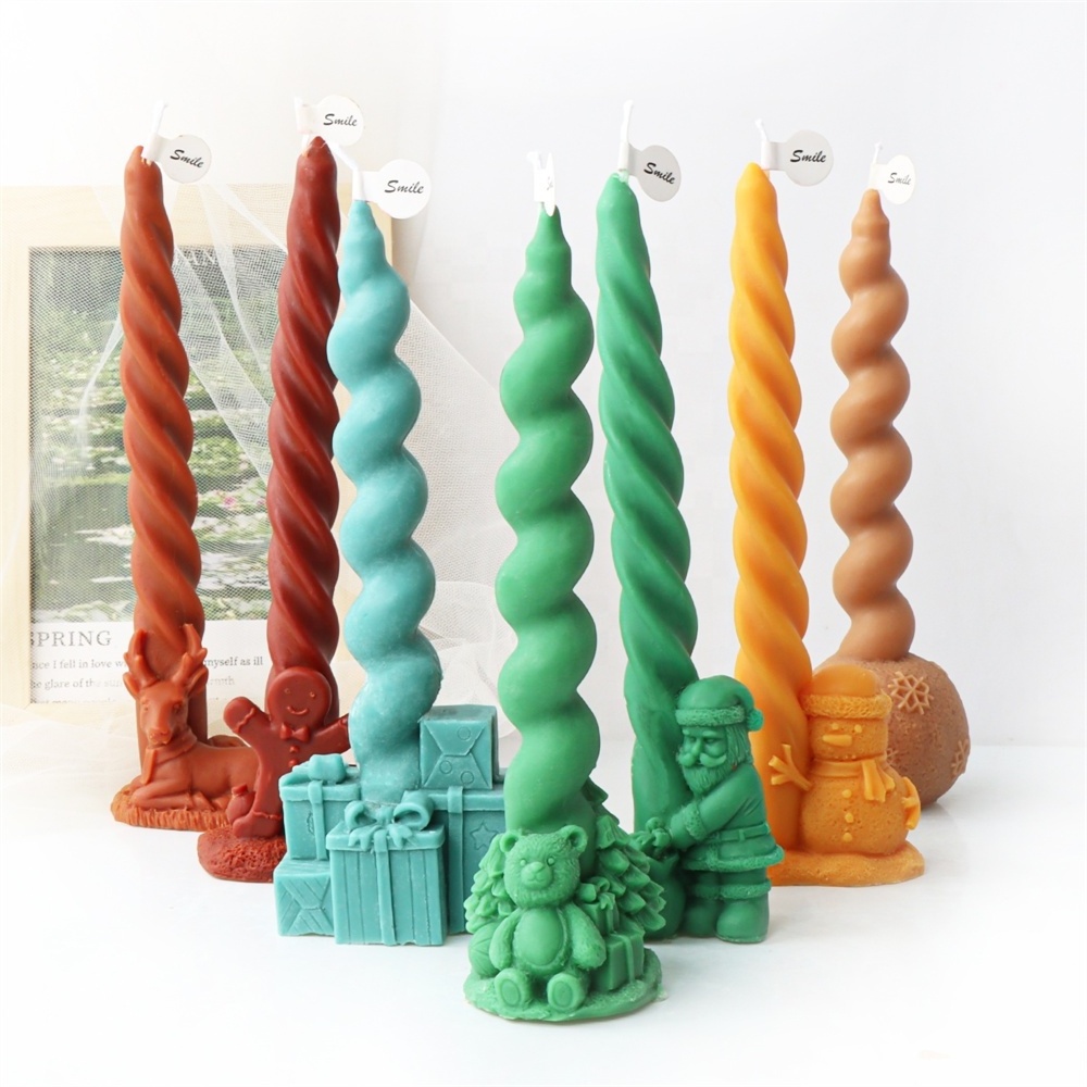 Christmas Tree Santa Claus Pillar Taper Candle Molds Twist Swirl Spiral Dinner Candle Silicone Molds for Holiday Wedding Party