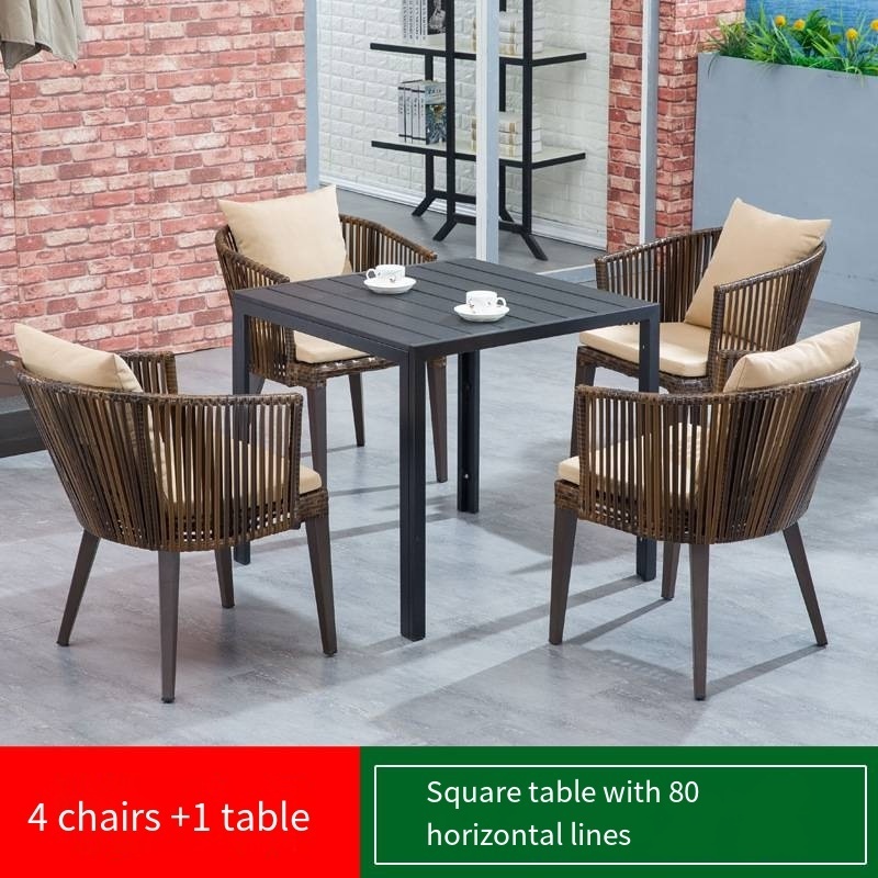 All Weather Patio Garden Wicker Rattan Brushed Aluminum Table And Chairs Garden Restaurant Dining Set